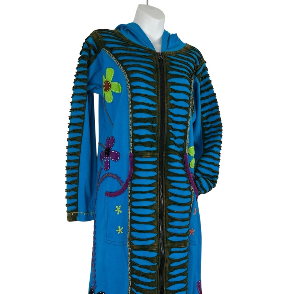 Boho Hippie Hooded Jacket Colorful Embroidered Flowers Cutout Design Size Large - Picture 8 of 11
